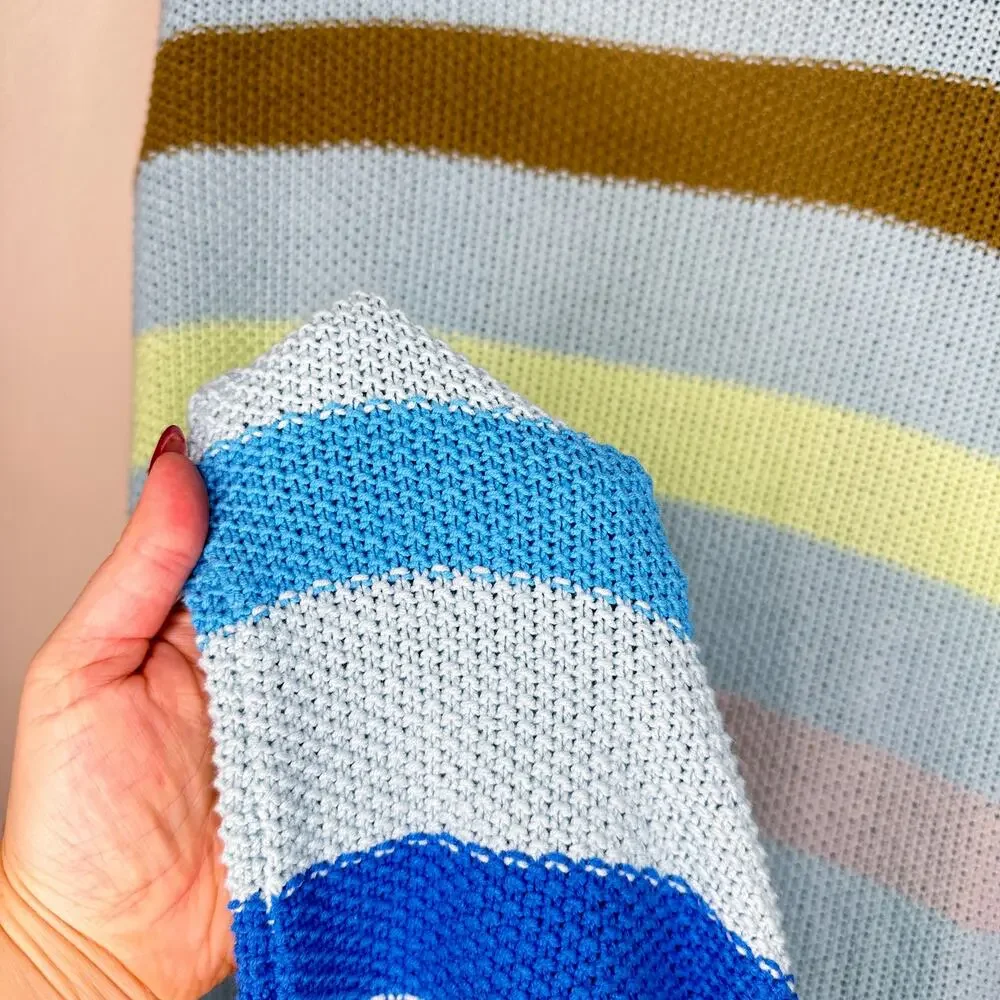 Lisa Todd Sand Sweeper Aqua Combo Striped Knit Long Open Cardigan Duster Sweater - Picture 5 of 11